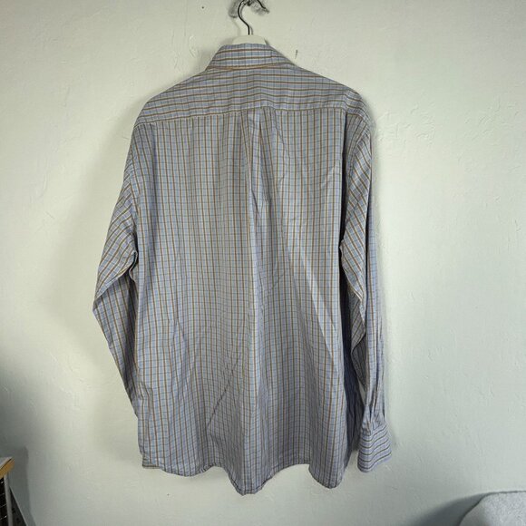 Gitman Bros Mens Blue & Tan Plaid Long Sleeve Button-Up Cotton Shirt XL USA Made - Picture 2 of 8